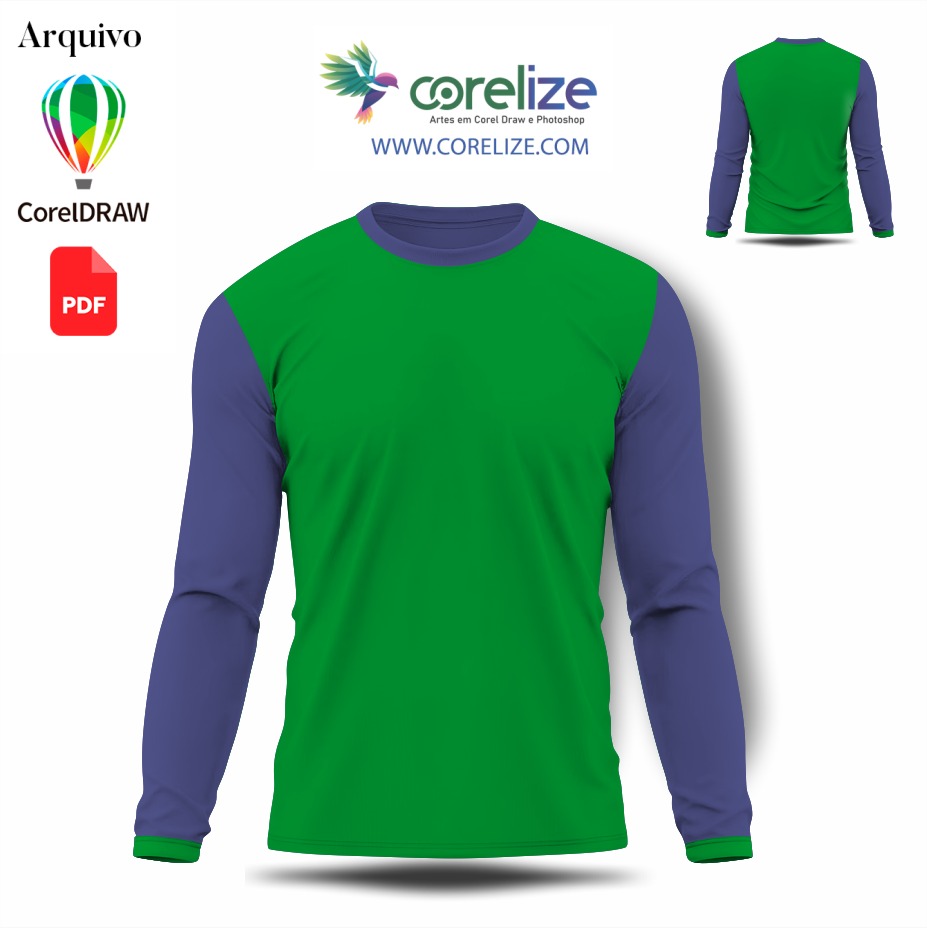 Mockup Gola redonda, manga longa - arte digital para sublimação de camiseta (Mockups) | Corelize