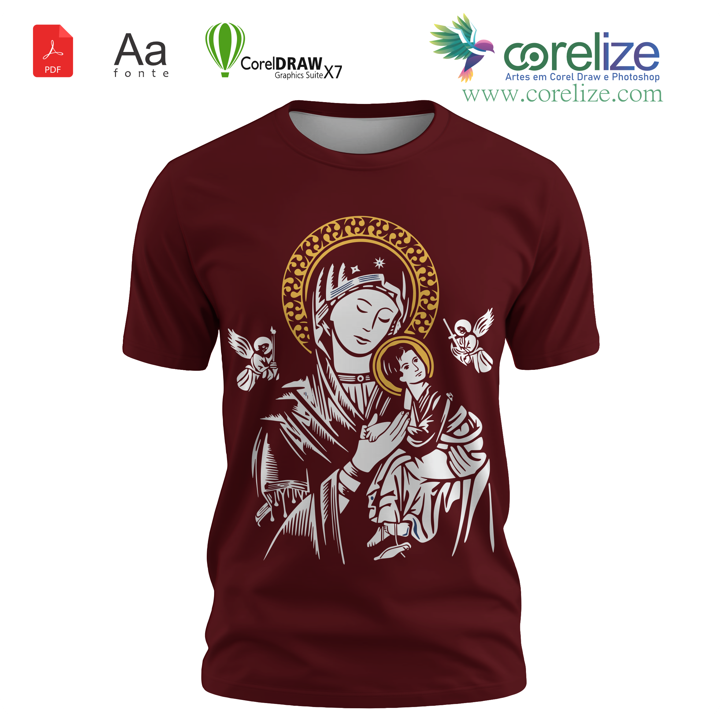 Arte 02 Nossa Senhora Perpetuo Socorro para sublimação de camiseta - arte digital para sublimação de camiseta (Religião) | Corelize
