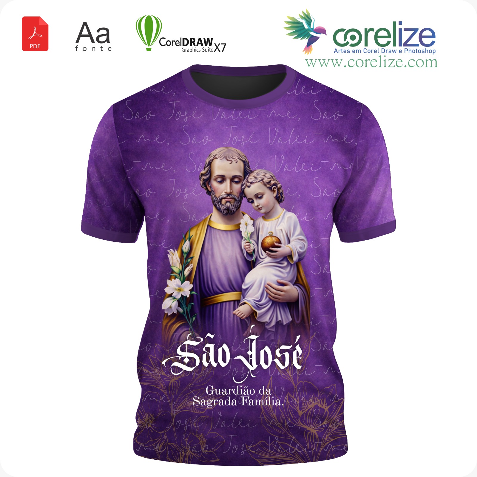 Arte São José 29 para sublimação de camiseta - arte digital para sublimação de camiseta (Religião) | Corelize
