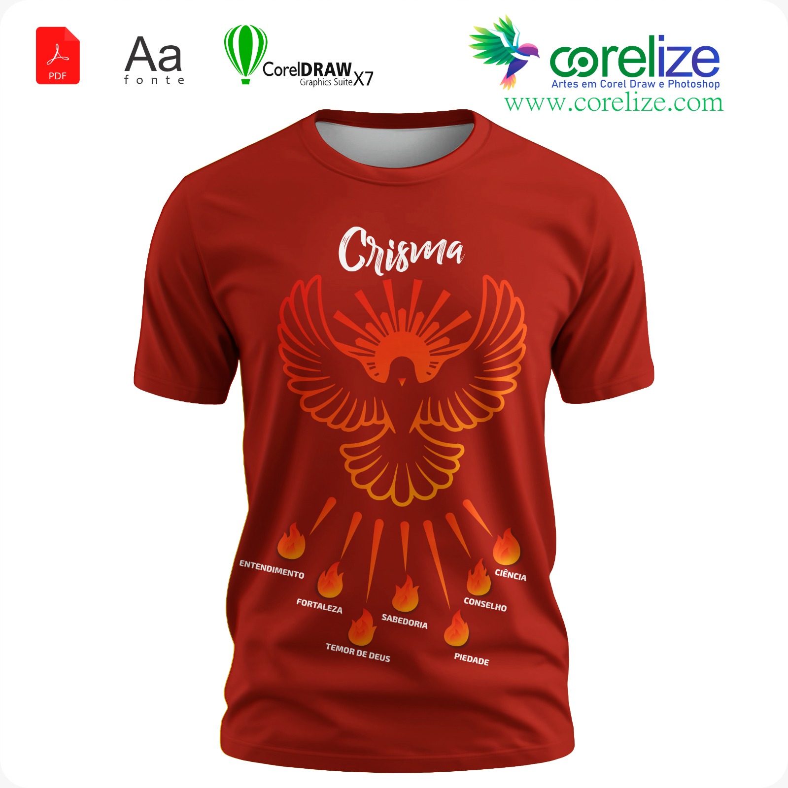 Arte 12 Crisma para sublimação de camiseta - arte digital para sublimação de camiseta (Religião) | Corelize