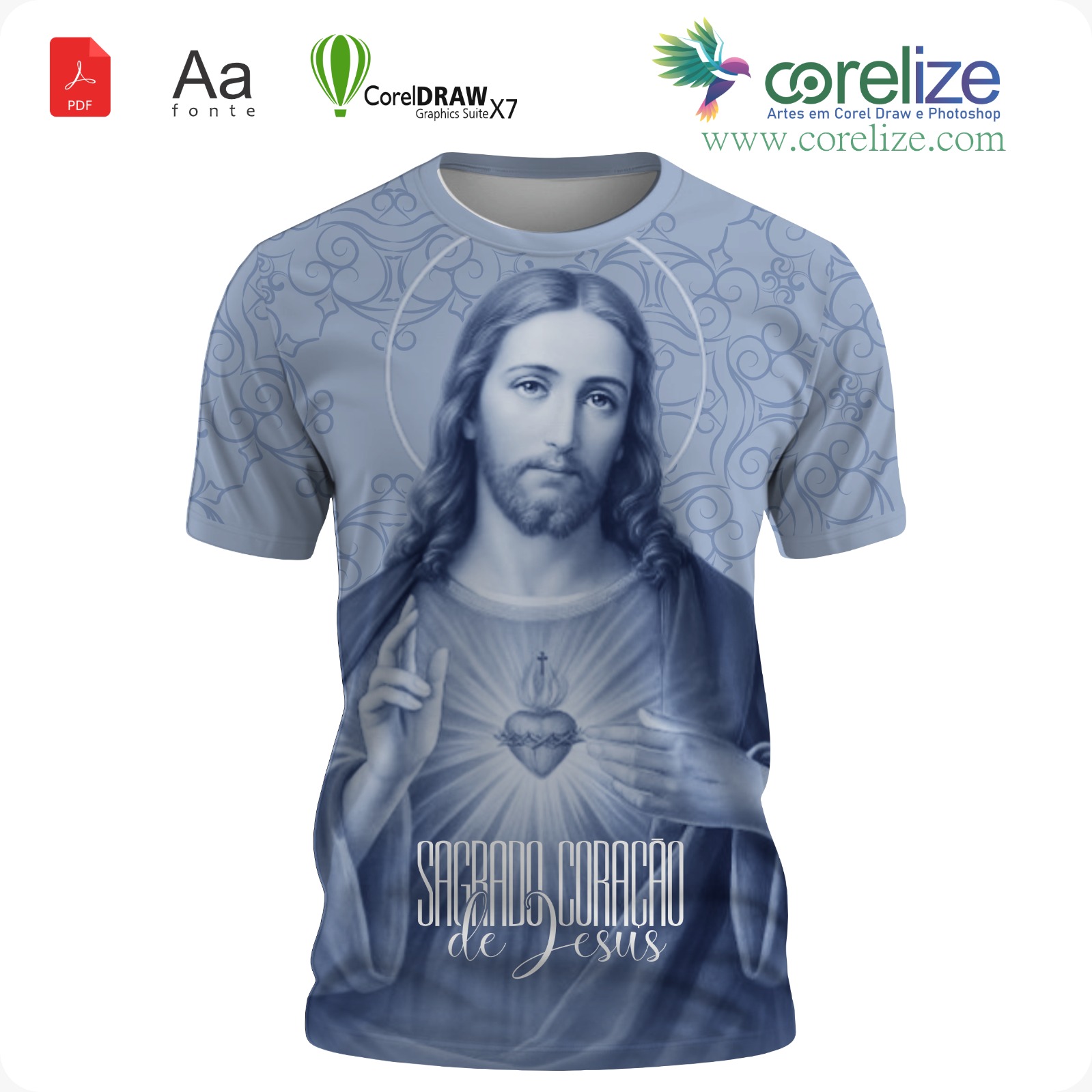 Arte 04 Sagrado Coração de Jesus para sublimação de camiseta - arte digital para sublimação de camiseta (Religião) | Corelize