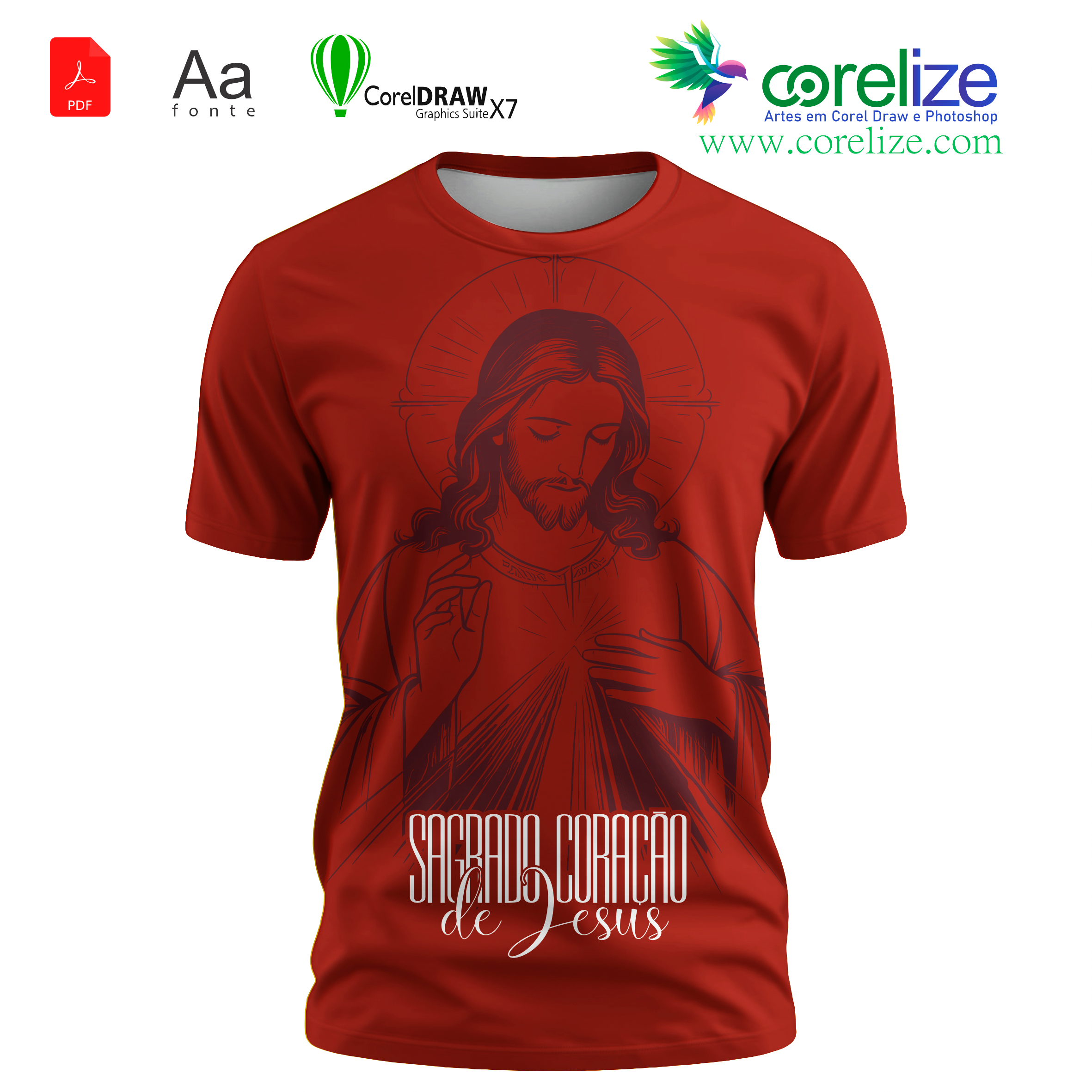 Arte 05 Sagrado Coração de Jesus para sublimação de camiseta - arte digital para sublimação de camiseta (Religião) | Corelize