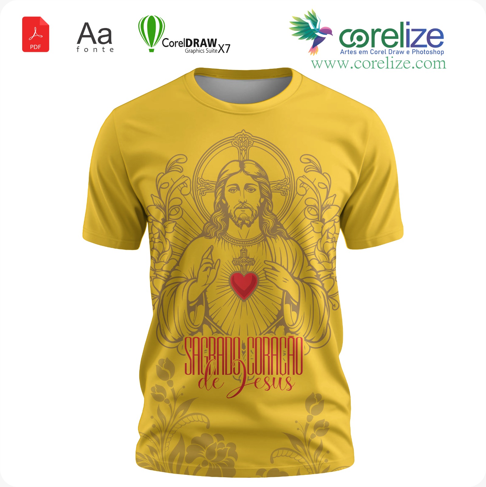 Arte 06 Sagrado Coração de Jesus para sublimação de camiseta - arte digital para sublimação de camiseta (Religião) | Corelize