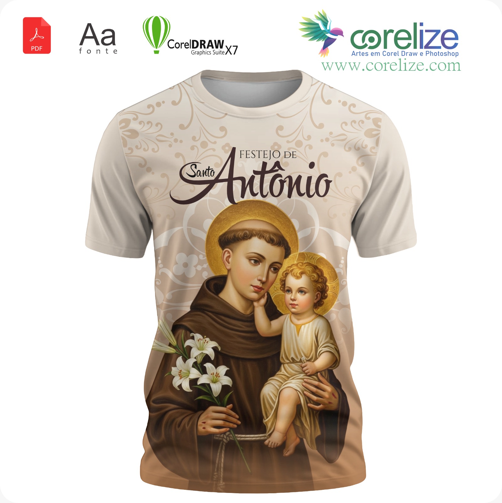 Arte 02 Festejo de Santo Antônio  para sublimação de camiseta - arte digital para sublimação de camiseta (Religião) | Corelize