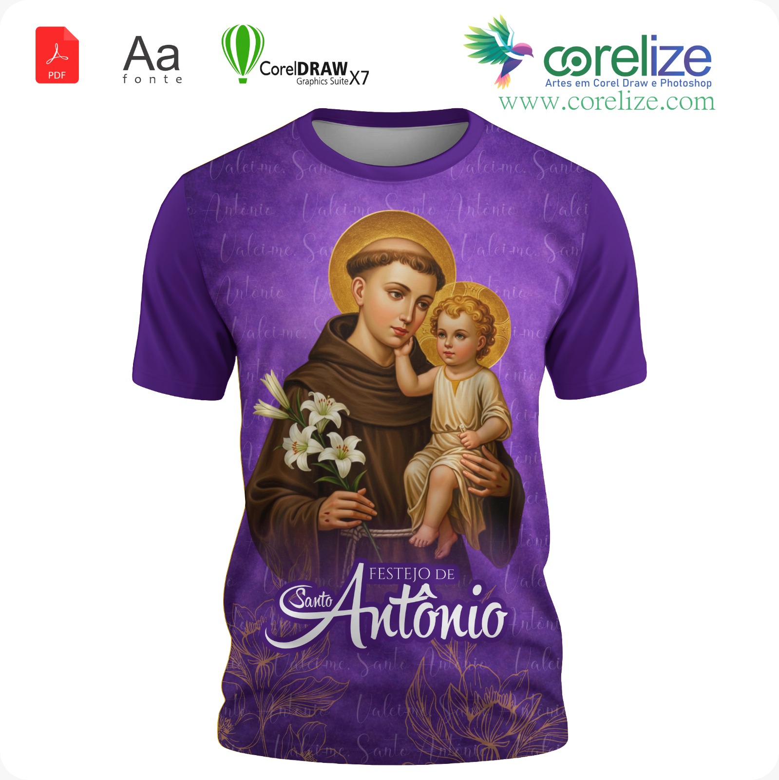 Arte 03 Festejo de São Antonio para sublimação de camiseta - arte digital para sublimação de camiseta (Religião) | Corelize