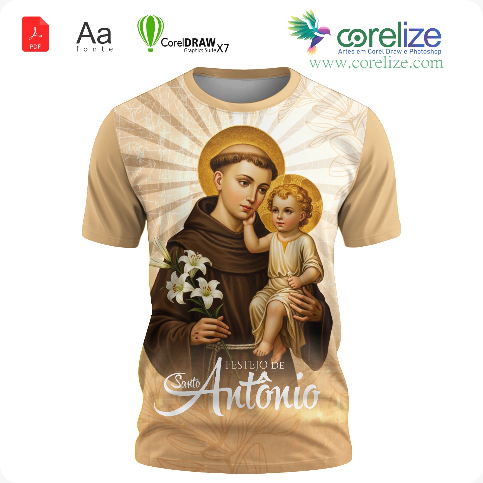Arte 04 Festejo de São Antonio para sublimação de camiseta - arte digital para sublimação de camiseta (Religião) | Corelize