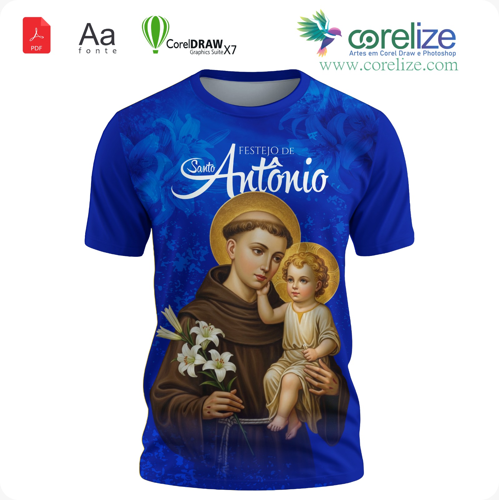 Arte 05 Festejo de São Antonio para sublimação de camiseta - arte digital para sublimação de camiseta (Religião) | Corelize