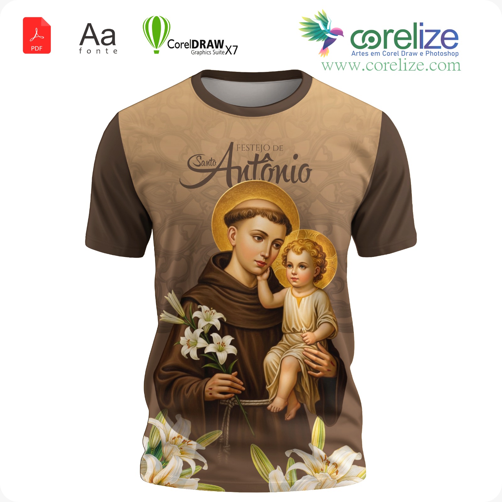 Arte 06 Festejo de São Antonio para sublimação de camiseta - arte digital para sublimação de camiseta (Religião) | Corelize
