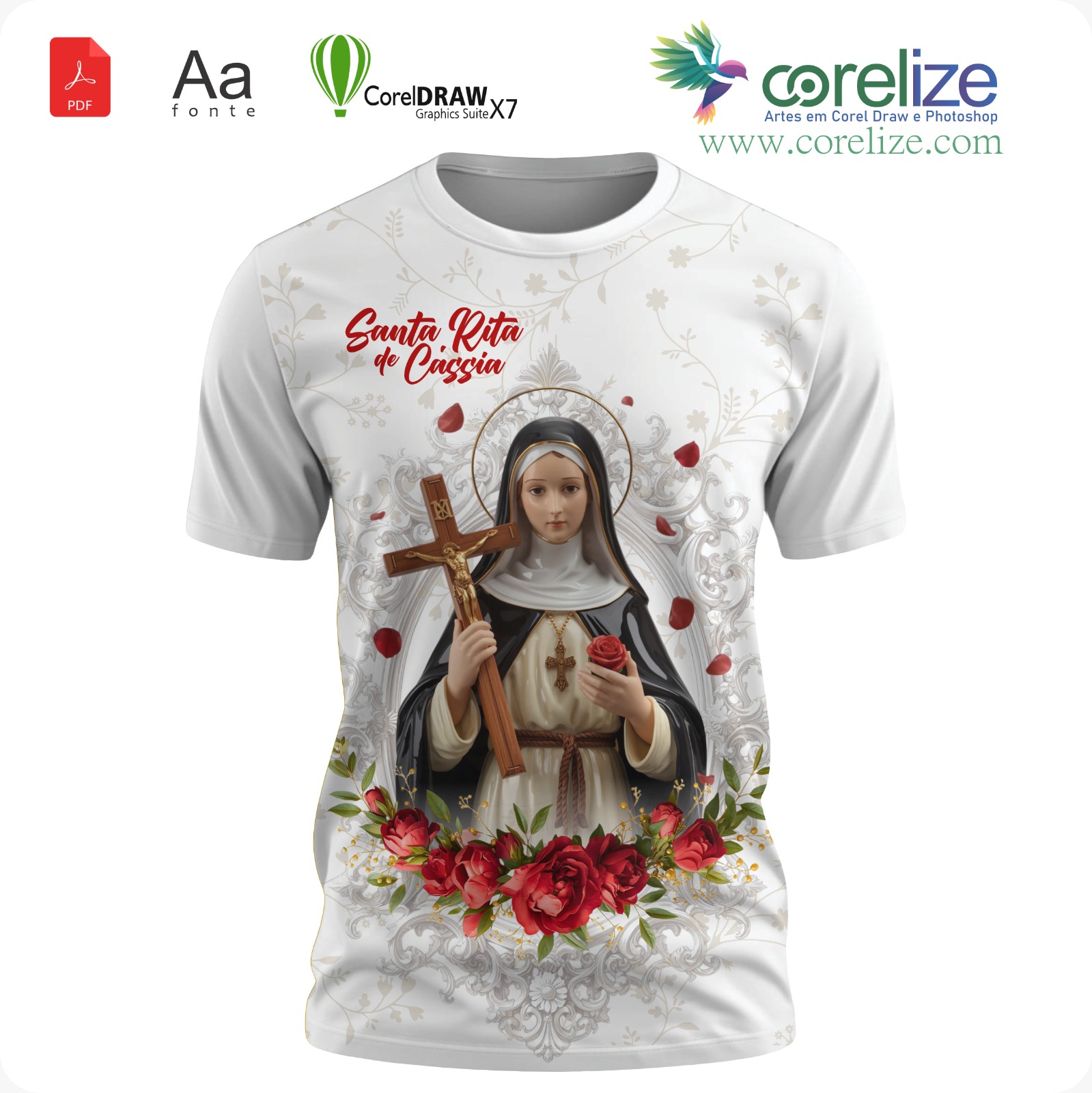 Arte 06 Santa Rita de Cassia para sublimação de camiseta - arte digital para sublimação de camiseta (Religião) | Corelize