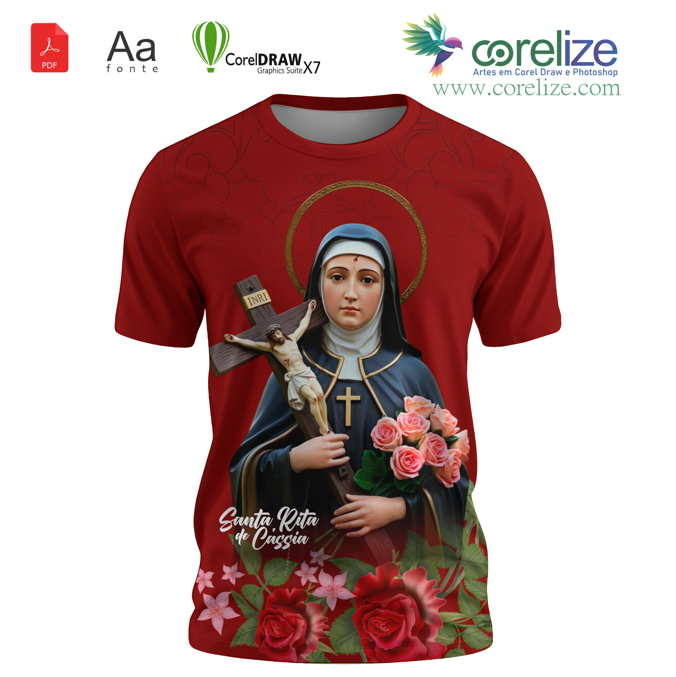Arte 07 Santa Rita de Cassia para sublimação de camiseta - arte digital para sublimação de camiseta (Religião) | Corelize