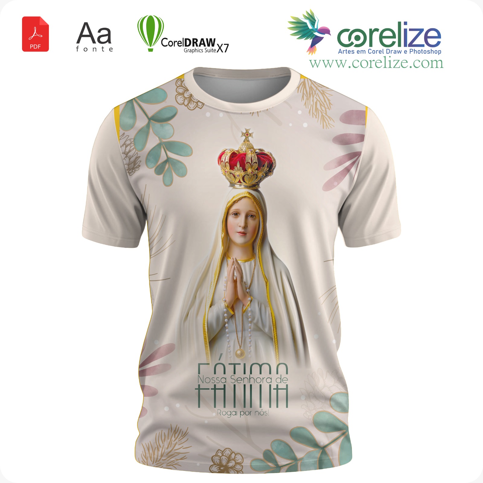 Arte 10 Nossa Senhora De Fátima para sublimação de camiseta - arte digital para sublimação de camiseta (Religião) | Corelize