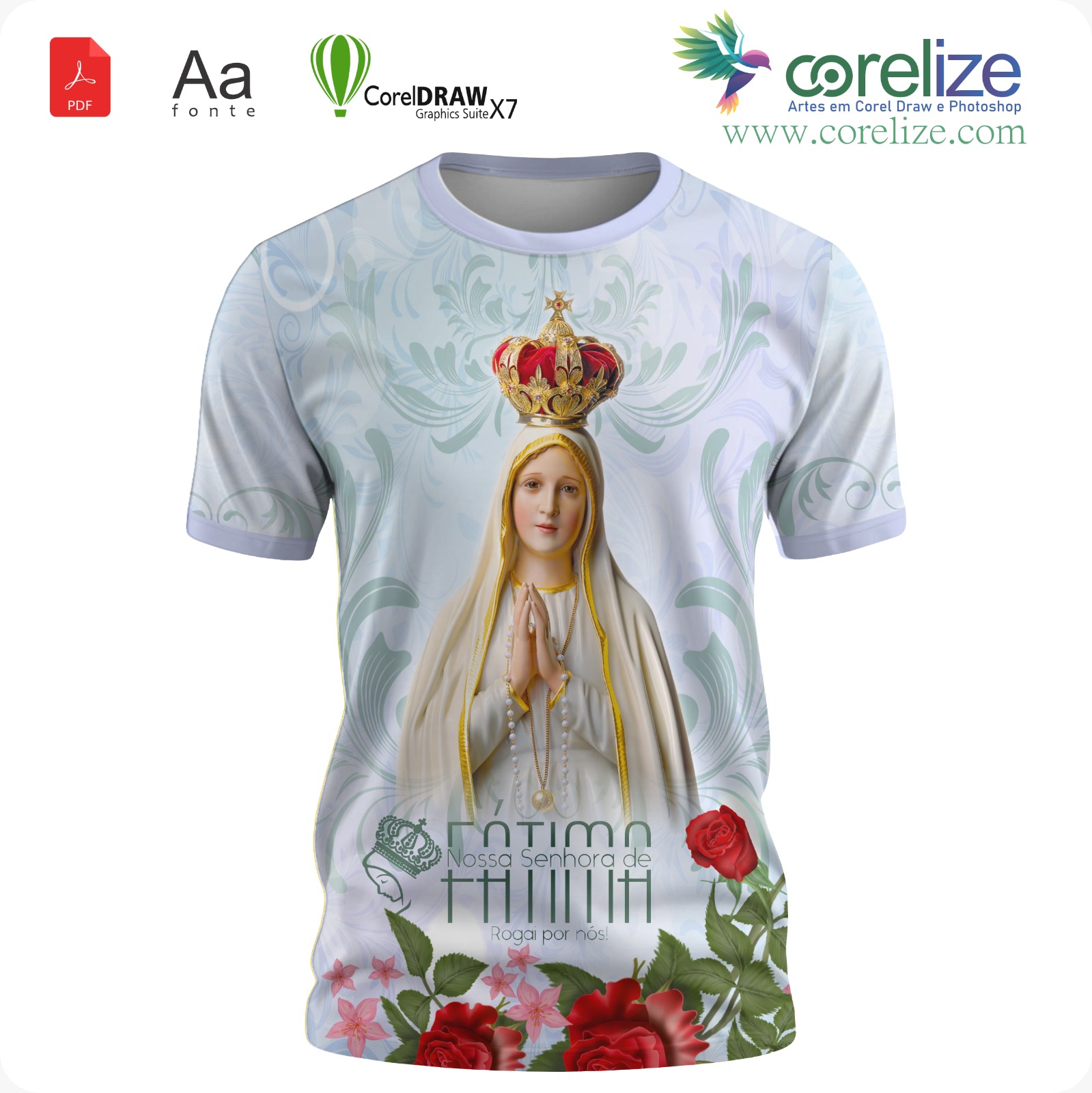 Arte 11 Nossa Senhora De Fátima para sublimação de camiseta - arte digital para sublimação de camiseta (Religião) | Corelize