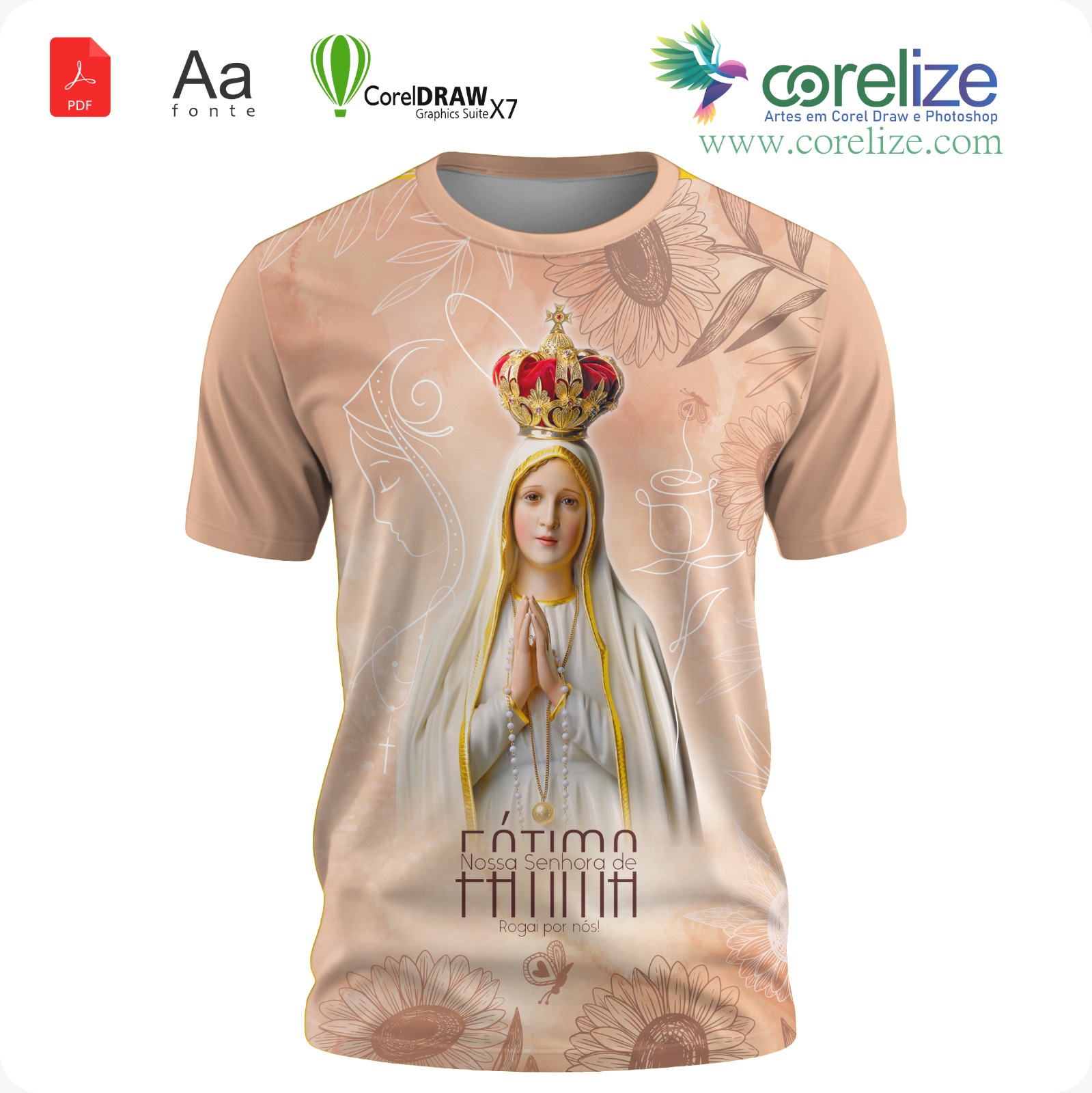 Arte 12 Nossa Senhora De Fátima para sublimação de camiseta - arte digital para sublimação de camiseta (Religião) | Corelize