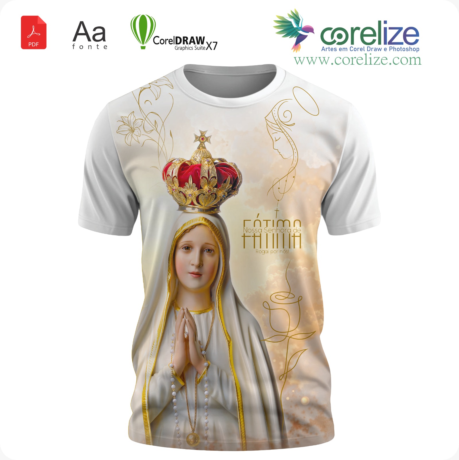 Arte 13 Nossa Senhora De Fátima para sublimação de camiseta - arte digital para sublimação de camiseta (Religião) | Corelize