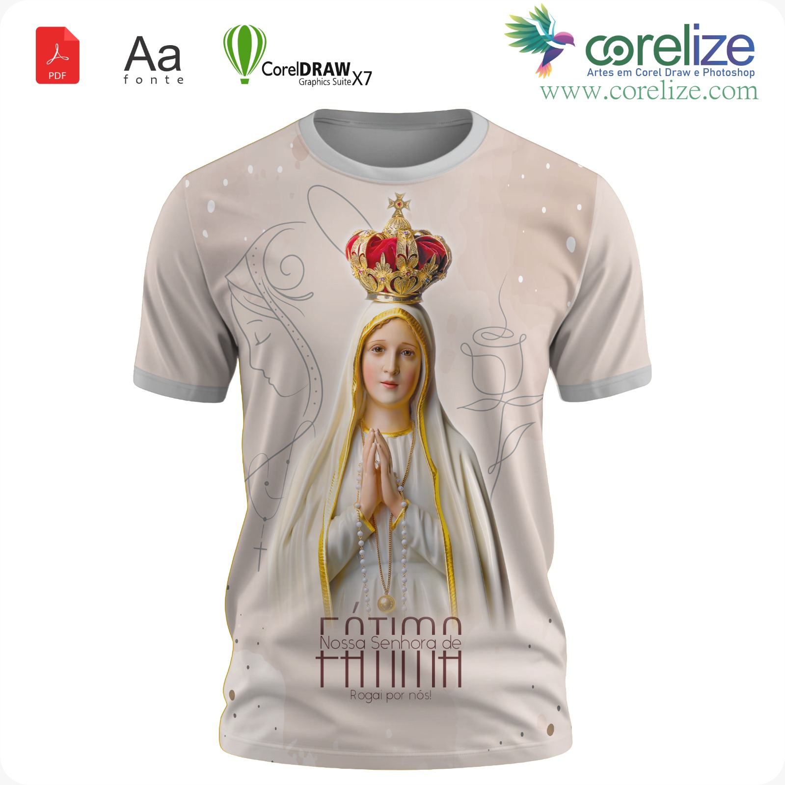 Arte 14 Nossa Senhora De Fátima para sublimação de camiseta - arte digital para sublimação de camiseta (Religião) | Corelize