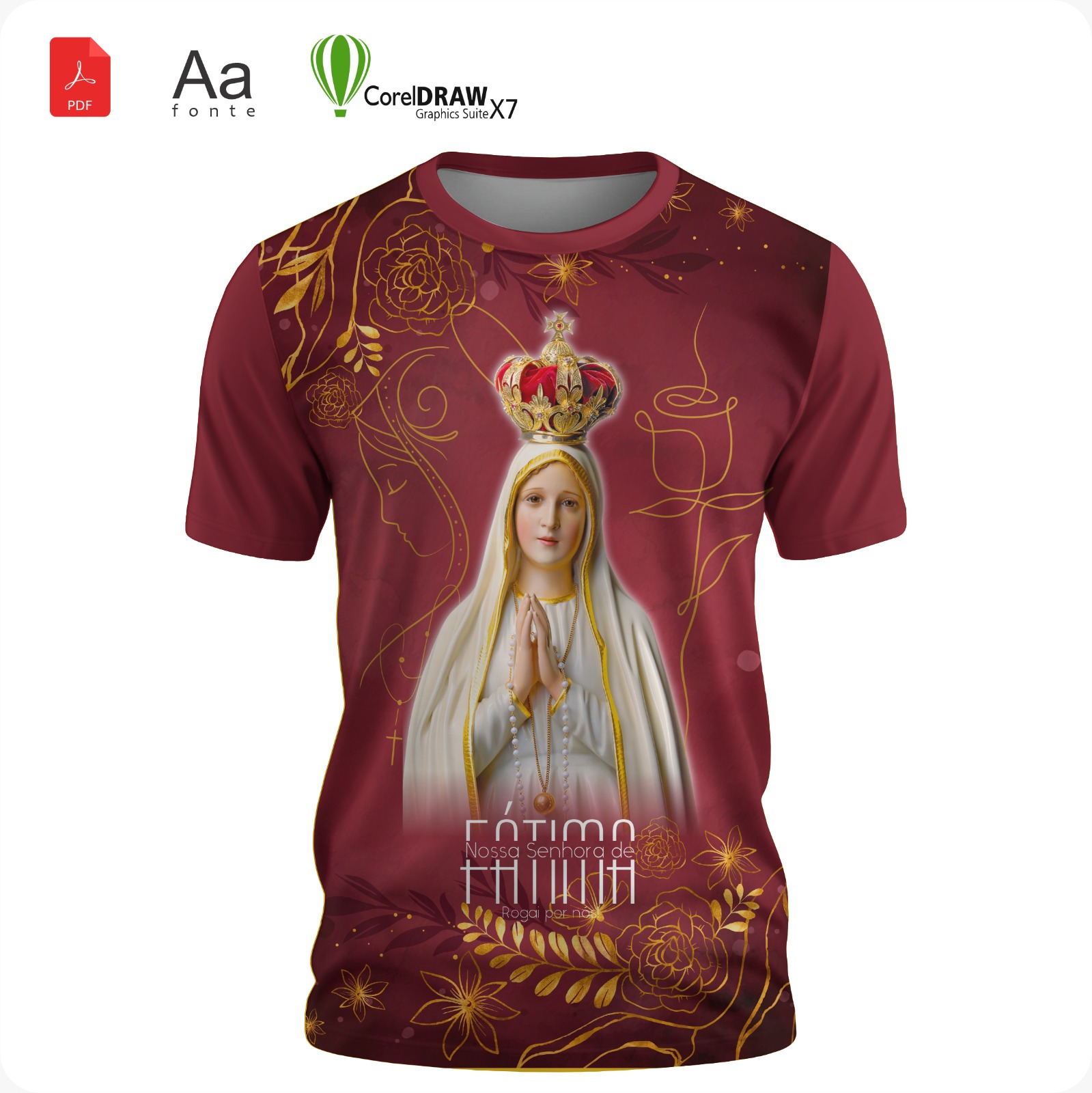 Arte 15 Nossa Senhora De Fátima para sublimação de camiseta - arte digital para sublimação de camiseta (Religião) | Corelize