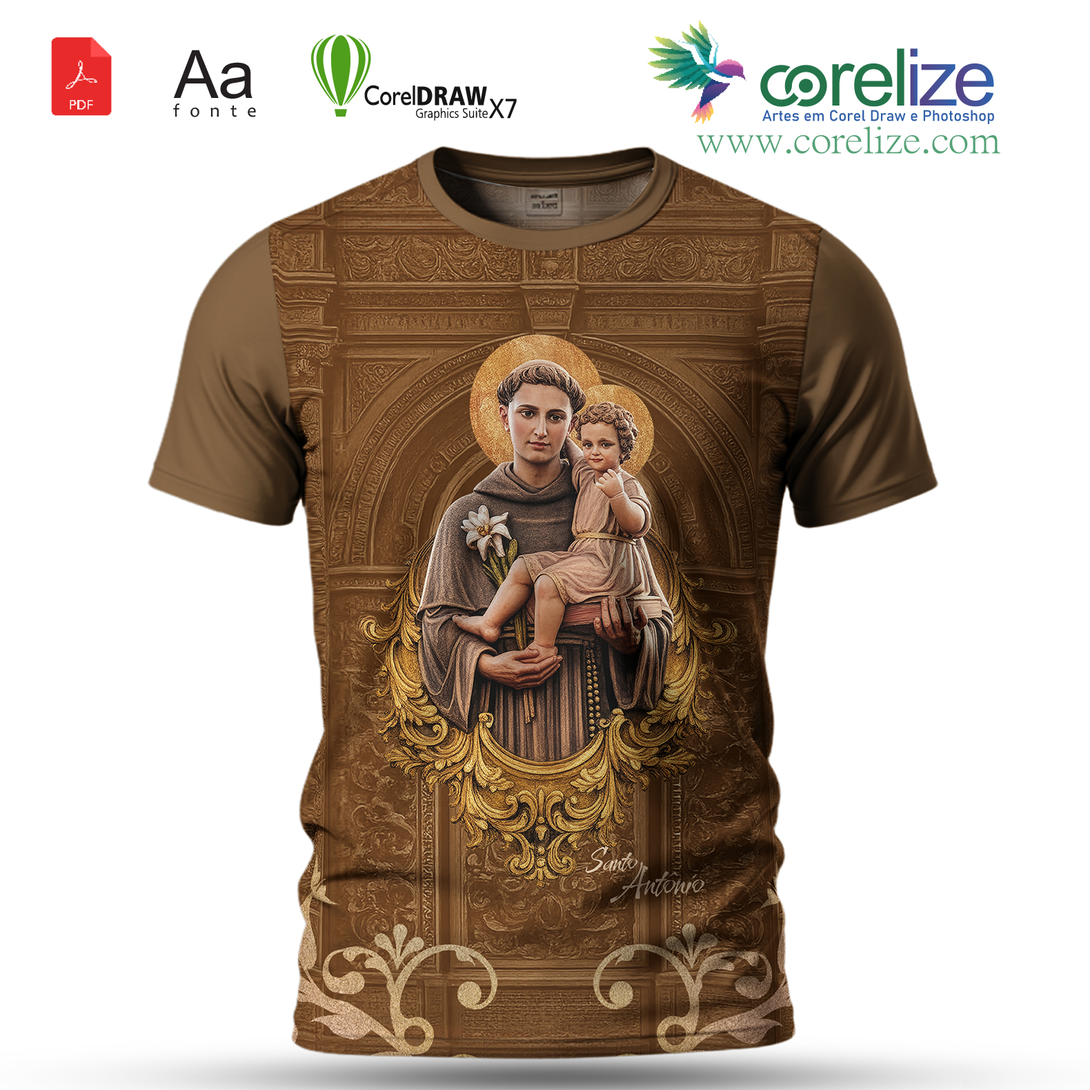 Arte 08 Festejo de São Antonio para sublimação de camiseta - arte digital para sublimação de camiseta (Religião) | Corelize
