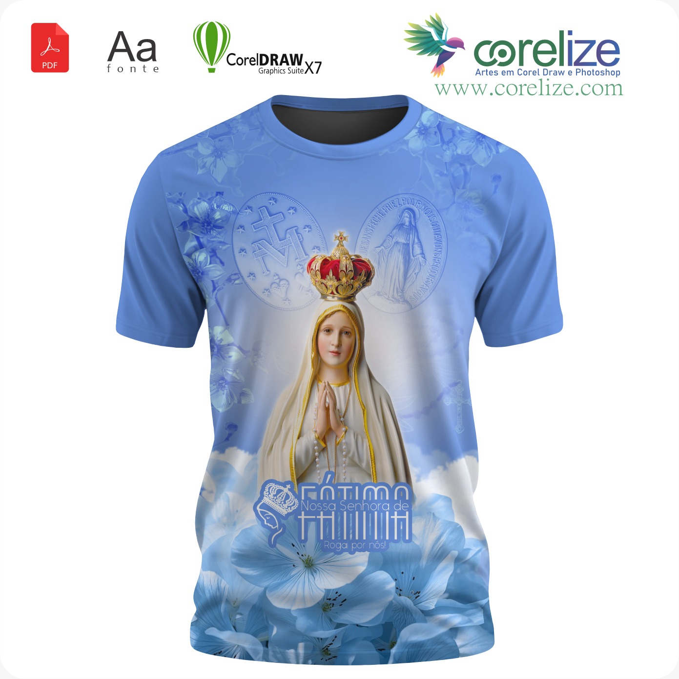 Arte 16 Nossa Senhora De Fátima para sublimação de camiseta - arte digital para sublimação de camiseta (Religião) | Corelize