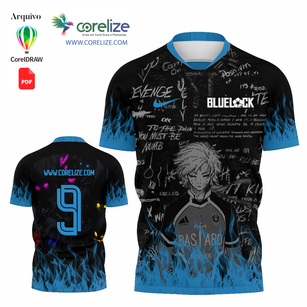 Arte Blue Lock futebol para sublimação de camiseta - arte digital para sublimação de camiseta (InterClasse) | Corelize