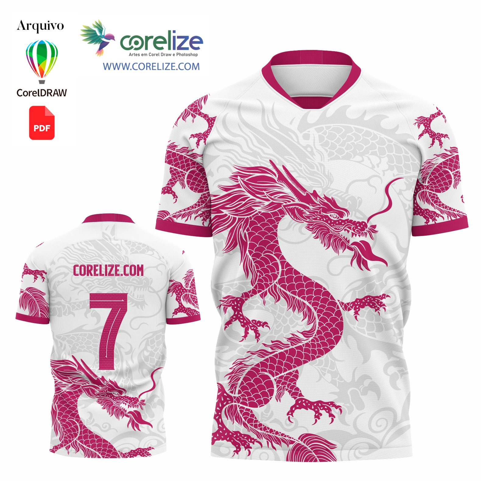 Arte Dragão Rosa futebol para sublimação de camiseta