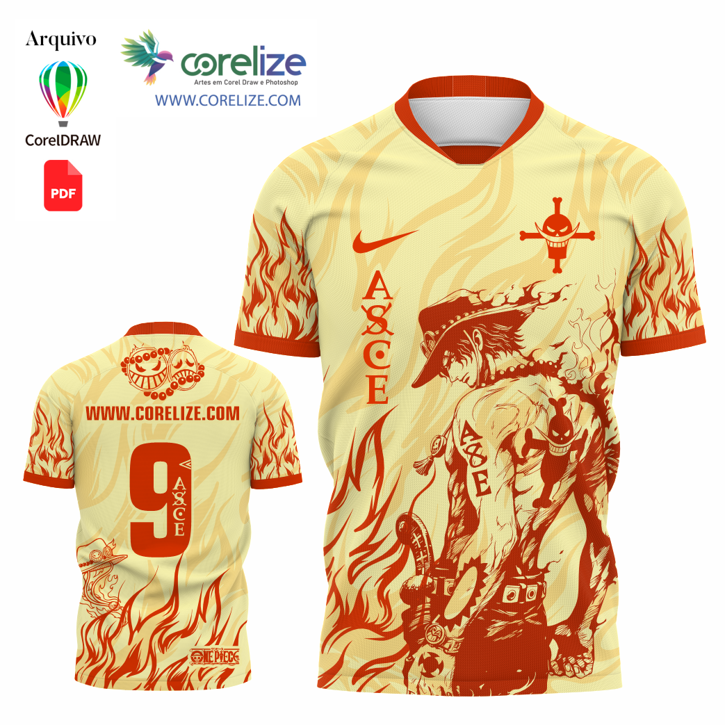 Arte TPortgas D. Ace  One Piece futebol para sublimação de camiseta