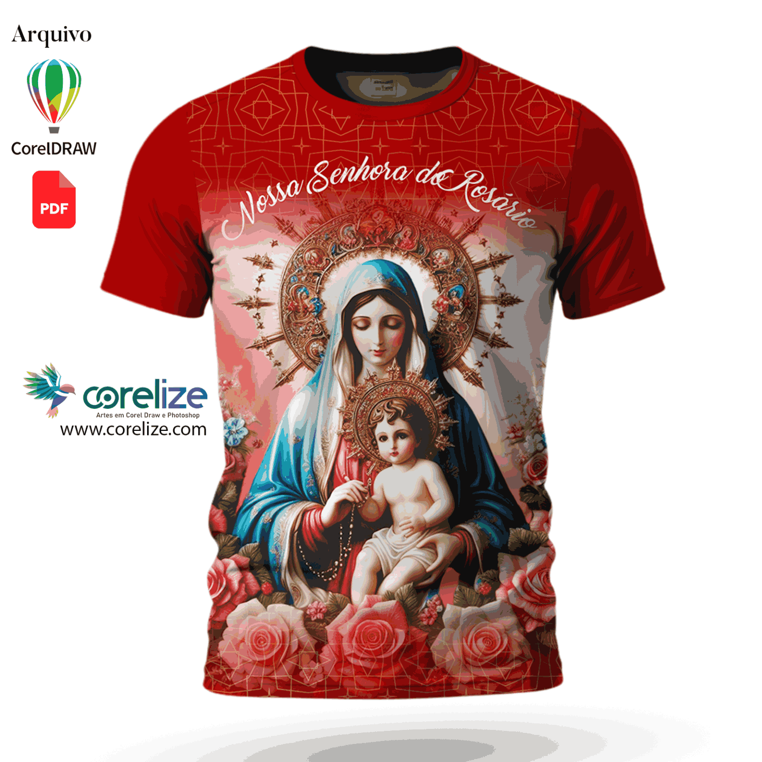 Arte: Arte  Nossa Senhora do Rosário para sublimação de camiseta