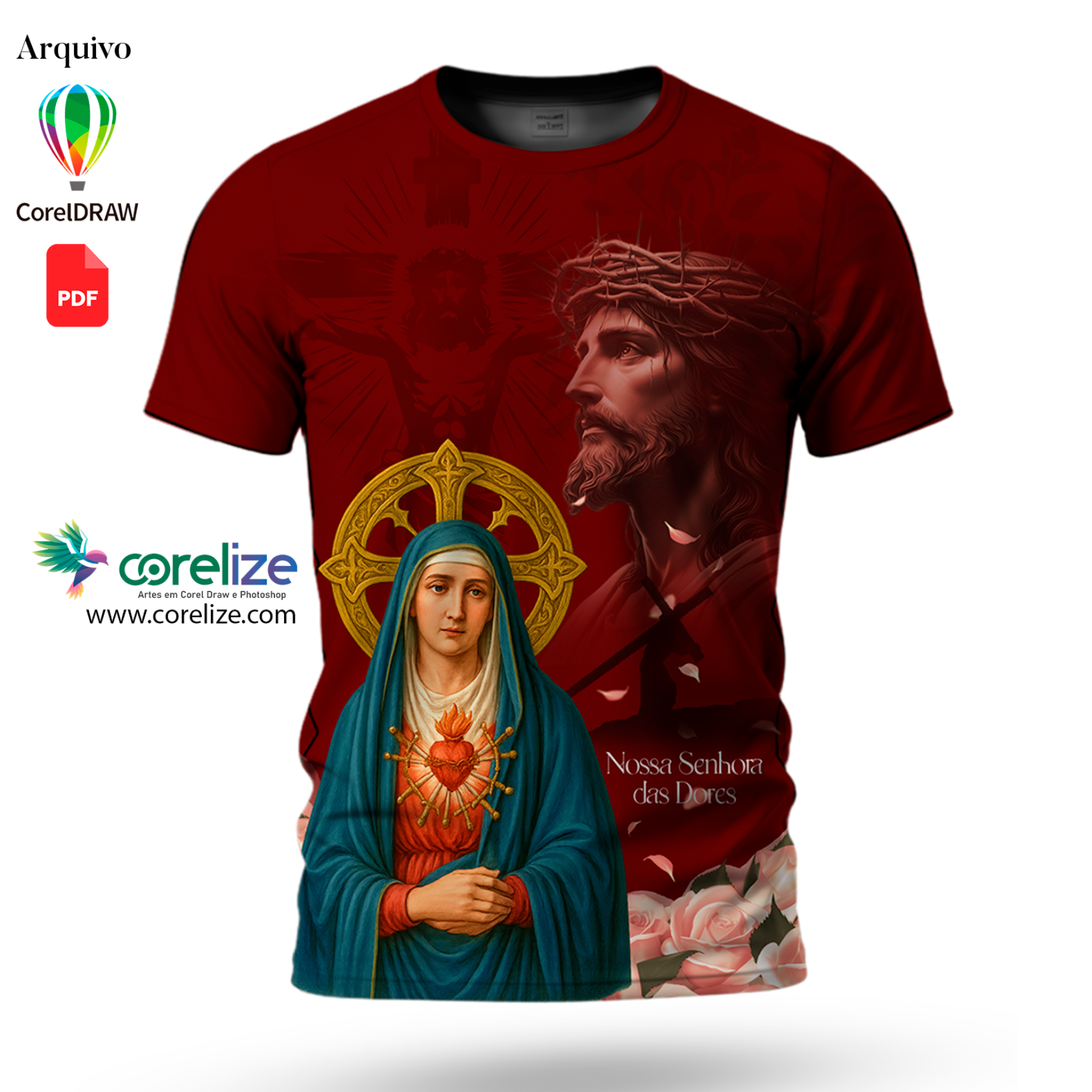 Arte: Arte Nossa Senhora das Dores para sublimação de camiseta