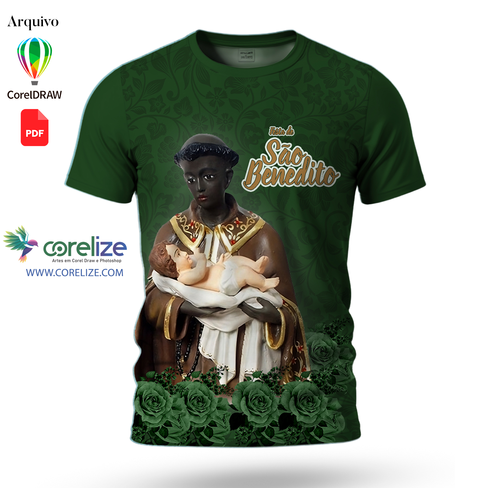 Arte: Arte São Benedito para sublimação de camiseta