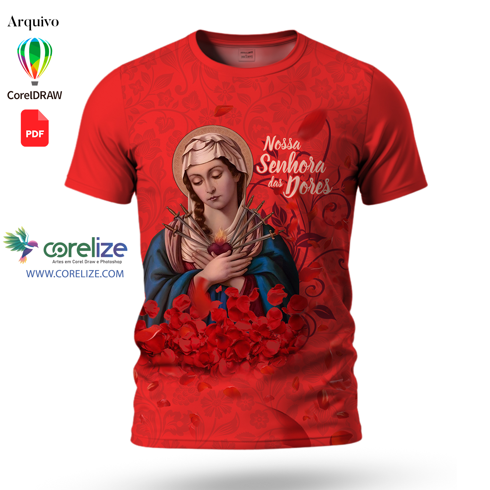 Arte: Arte Nossa Senhora das Dores 02 para sublimação de camiseta