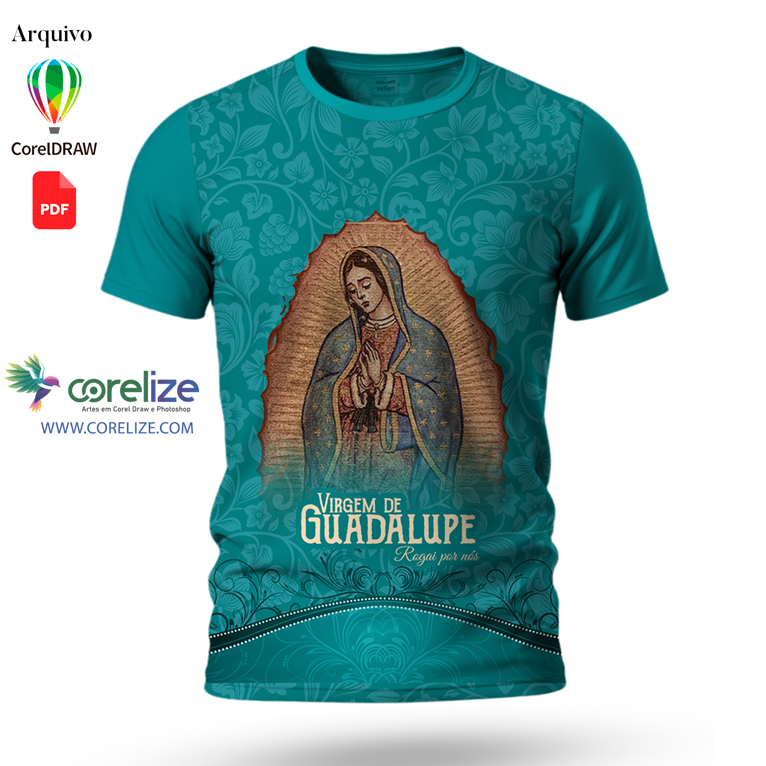 Arte Virgem de Guadalupe para sublimação de camiseta