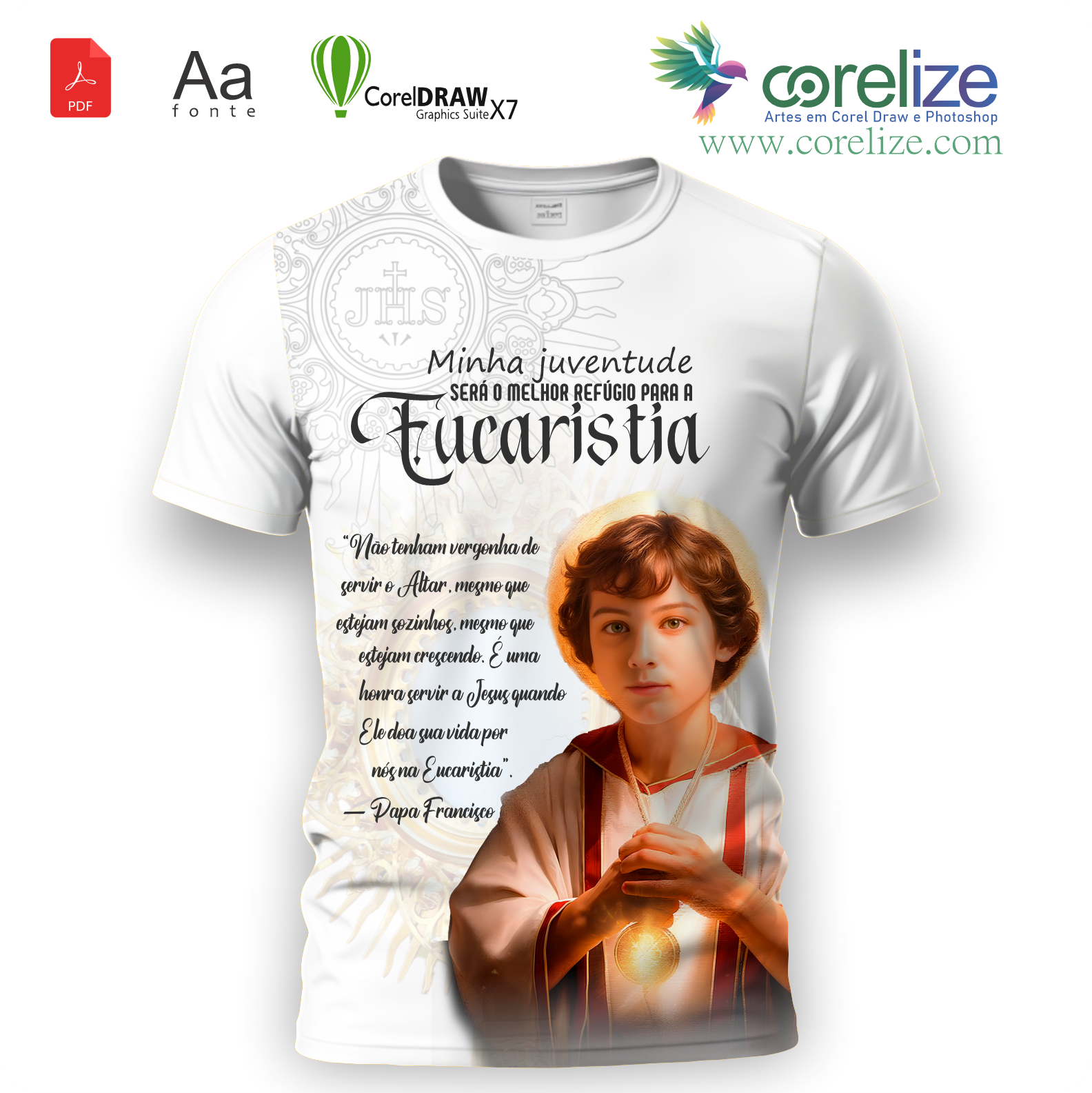 Arte São Tarcísio 02 (grupo de coroinhas) para sublimação de camiseta