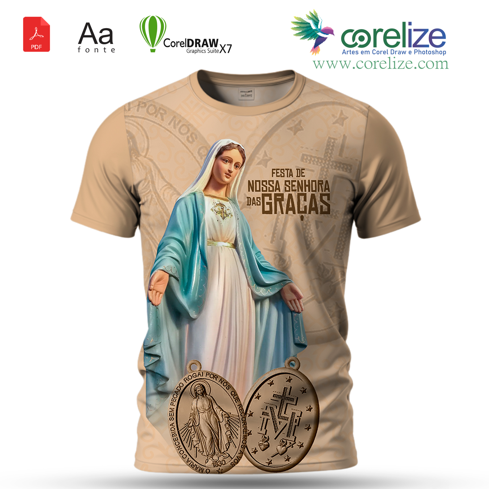Arte Nossa Senhora das Graças 04 para sublimação de camiseta
