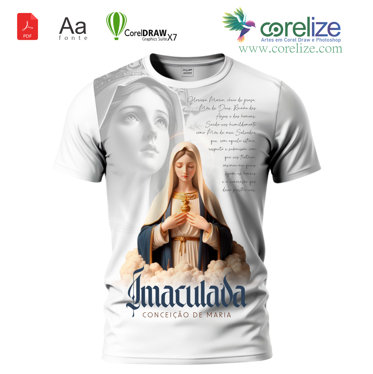 Arte Imaculado Conceição de Maria 2 para sublimação de camiseta