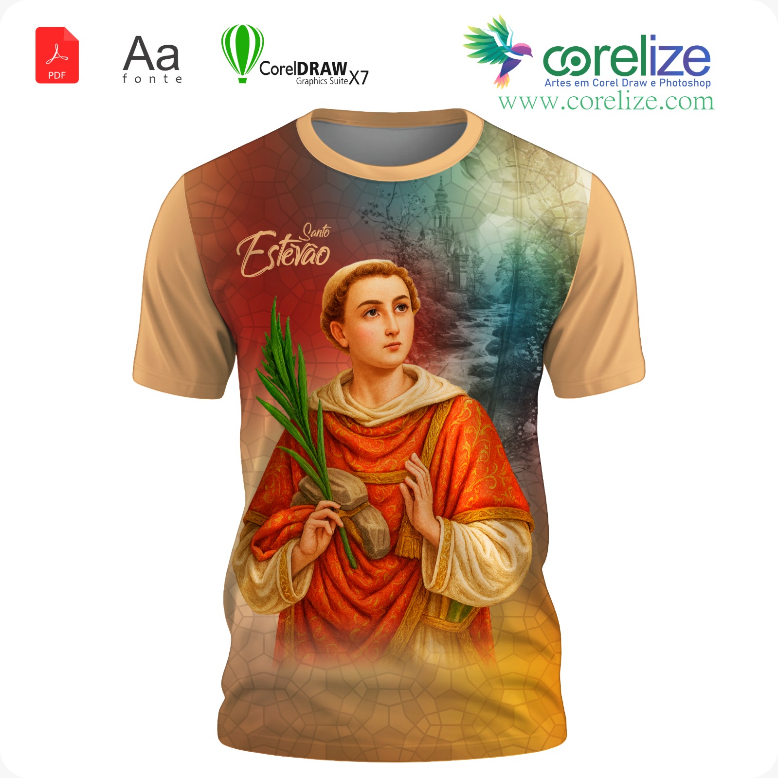 Arte Santo Estêvão  para sublimação de camiseta