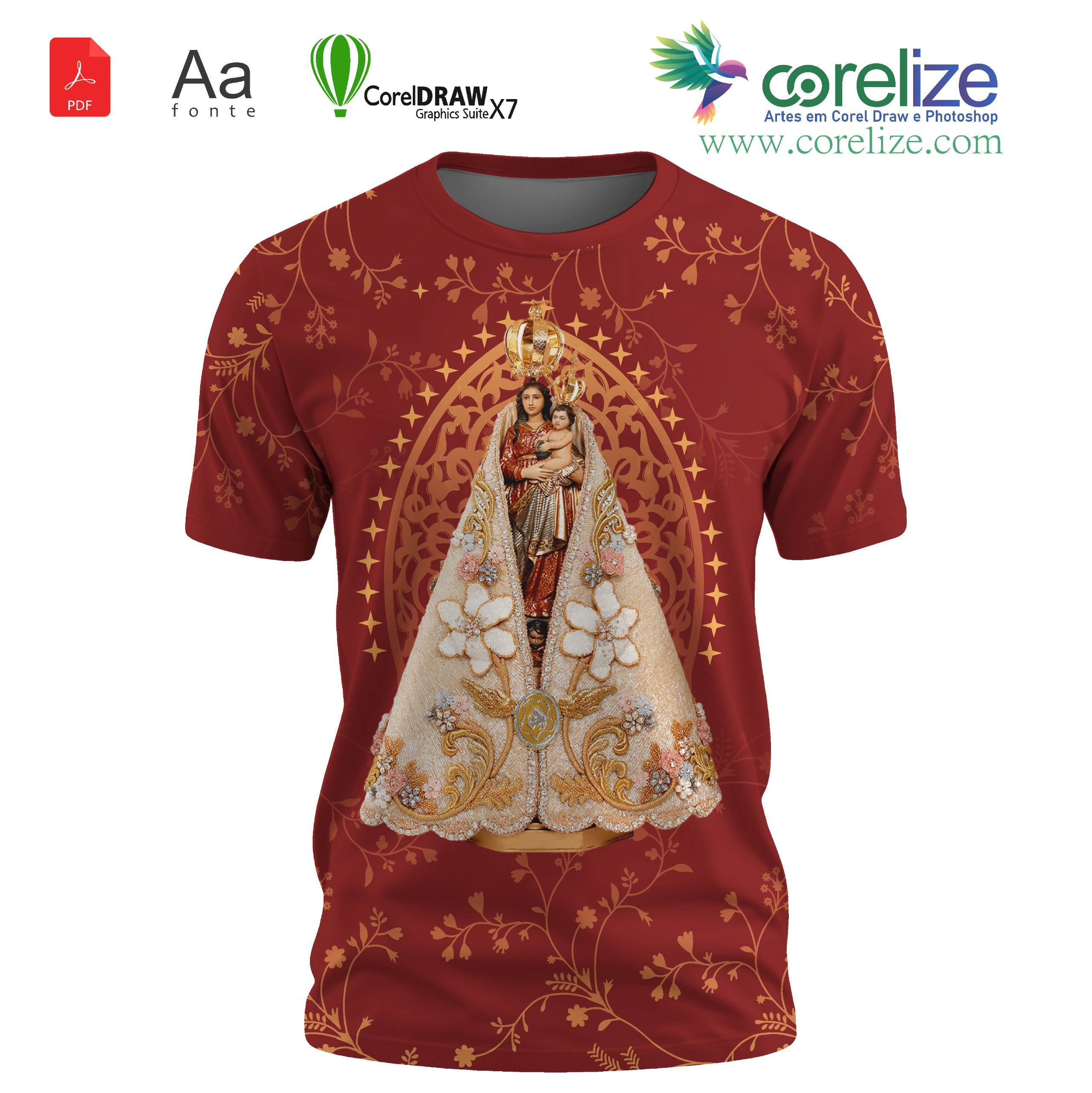 Arte Nossa Senhora  de Nazaré 02 para sublimação de camiseta