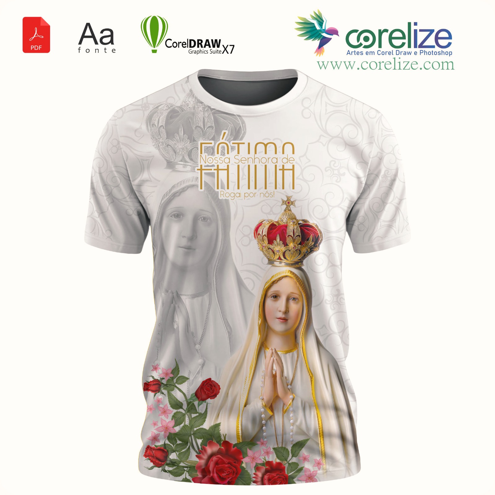 Arte: Arte 02 Nossa Senhora De Fátima para sublimação de camiseta