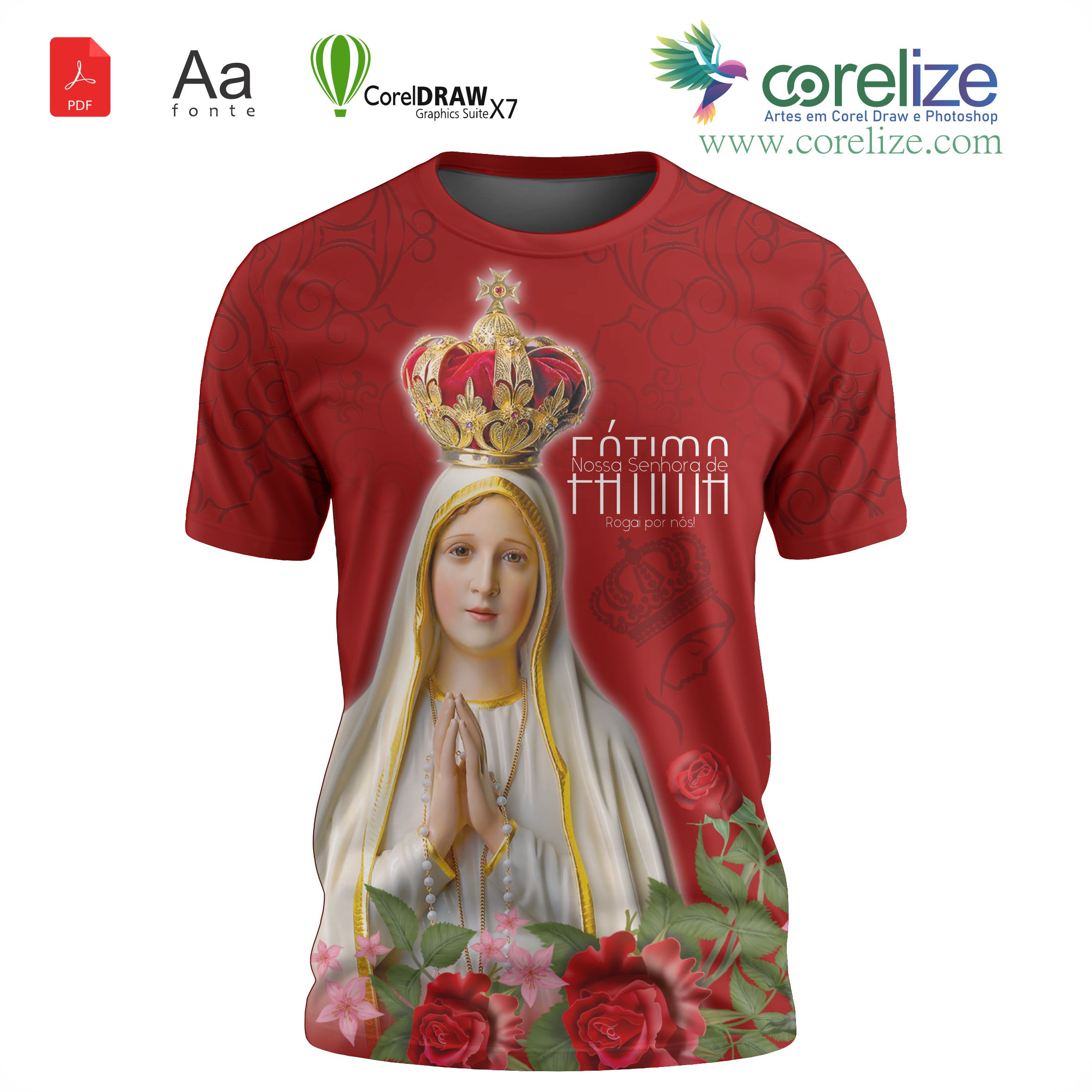 Arte: Arte 02 Nossa Senhora De Fátima para sublimação de camiseta