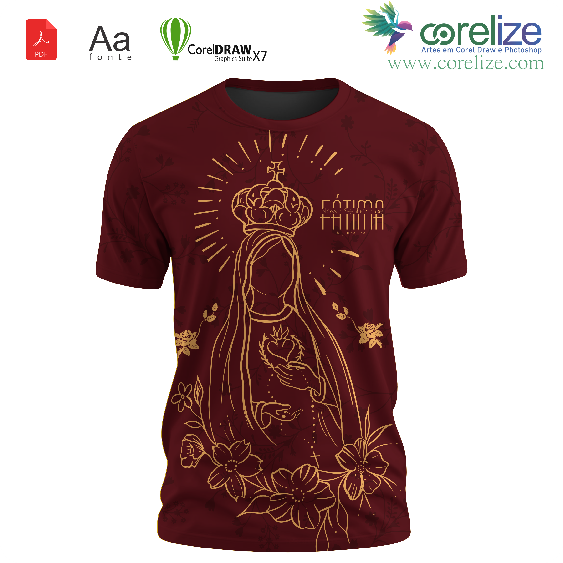 Arte: Arte 08 Nossa Senhora De Fátima para sublimação de camiseta