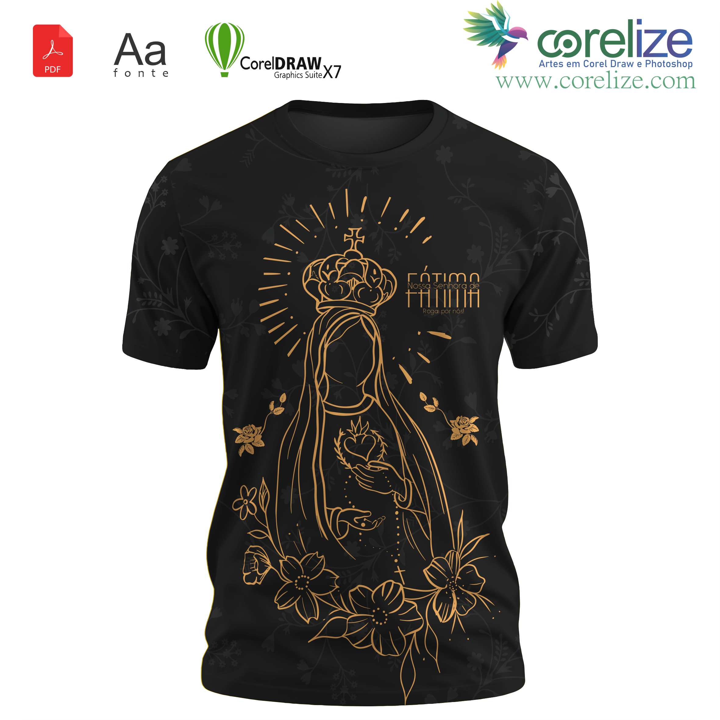 Arte: Arte 09 Nossa Senhora De Fátima para sublimação de camiseta