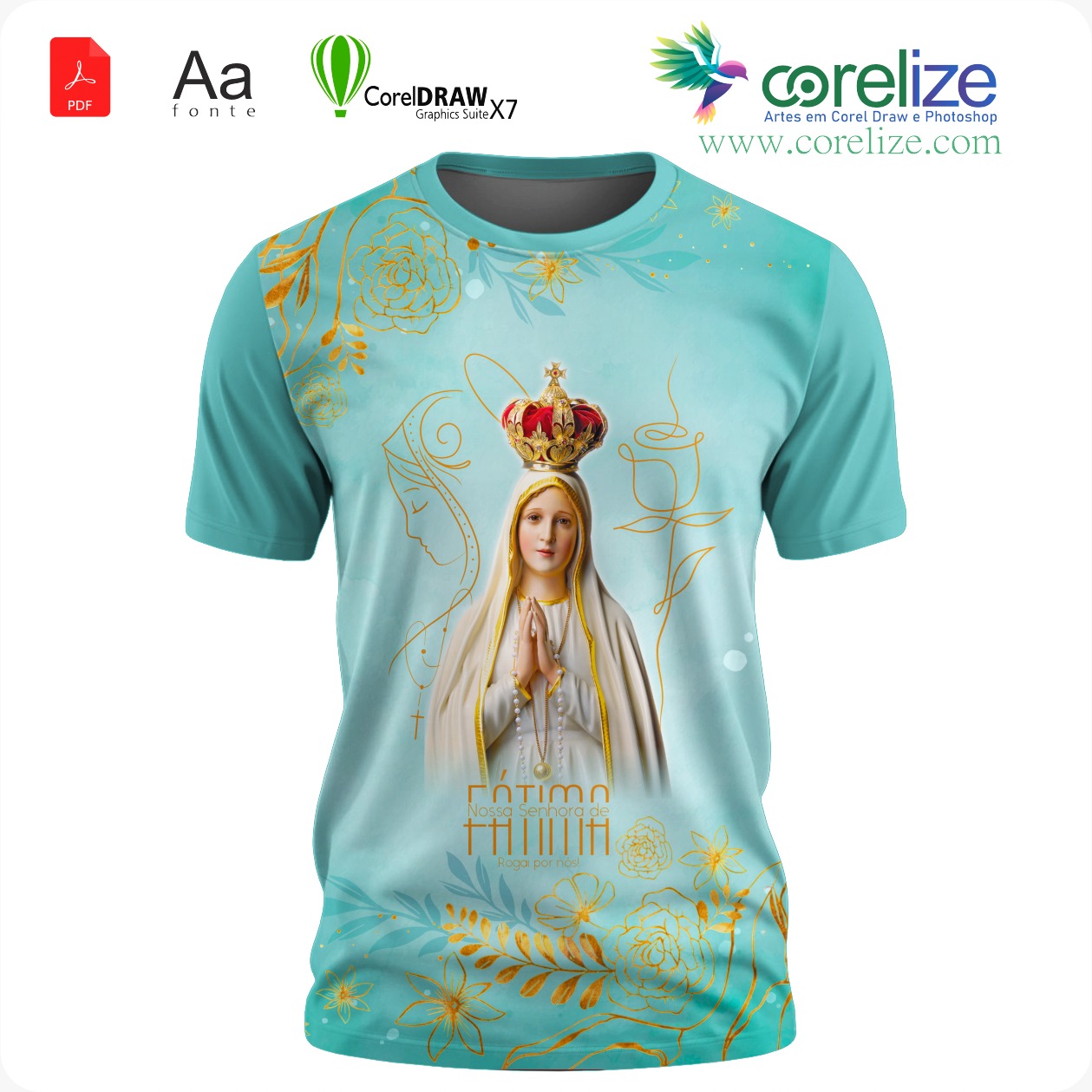 Arte Nossa Senhora de Fátima 17 para Sublimação de Camiseta