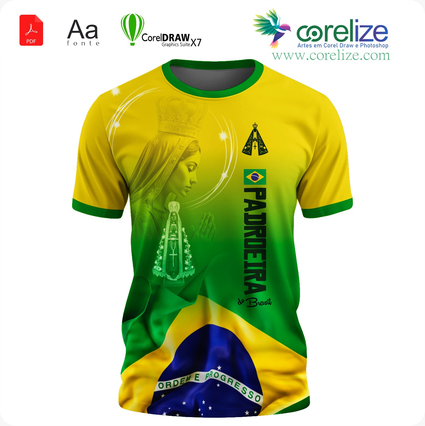 Arte: Arte Padroeira do Brasil mãe Aparecida  para sublimação de camiseta