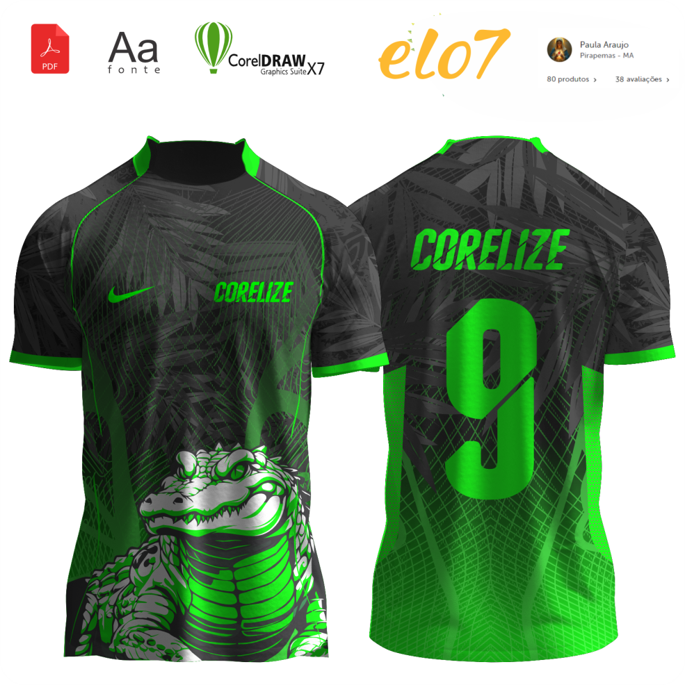 Arte Jacaré futebol para sublimação de camiseta